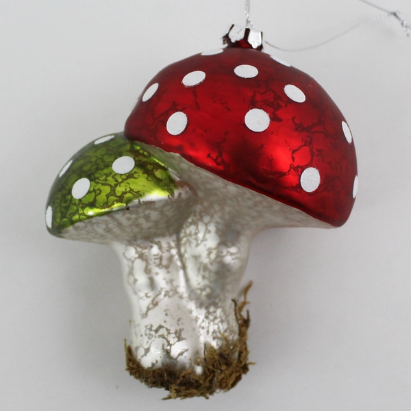 Transpac  Handcrafted Mercury Glass  Mushroom Christmas Ornament 4.5"