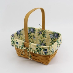 Longaberger Handwoven Basket With Blue Rose Fabric Liner And Plastic Protector
