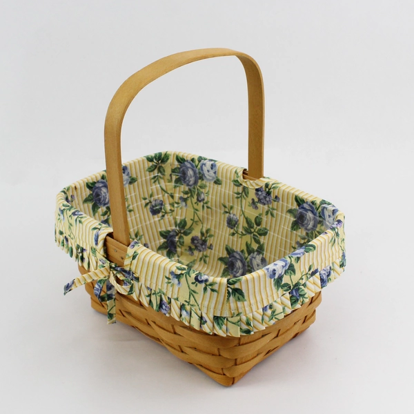 Longaberger Handwoven Basket With Blue Rose Fabric Liner And Plastic Protector