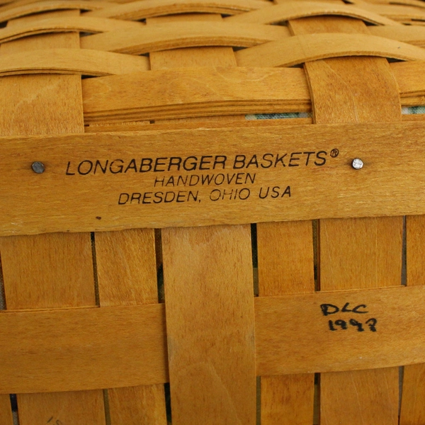 Longaberger Handwoven Basket With Blue Rose Fabric Liner And Plastic Protector