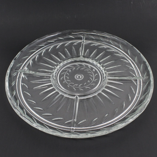 Vintage Indiana Glass Laurel Pattern Clear Divided 5 Section Platter 13.5"