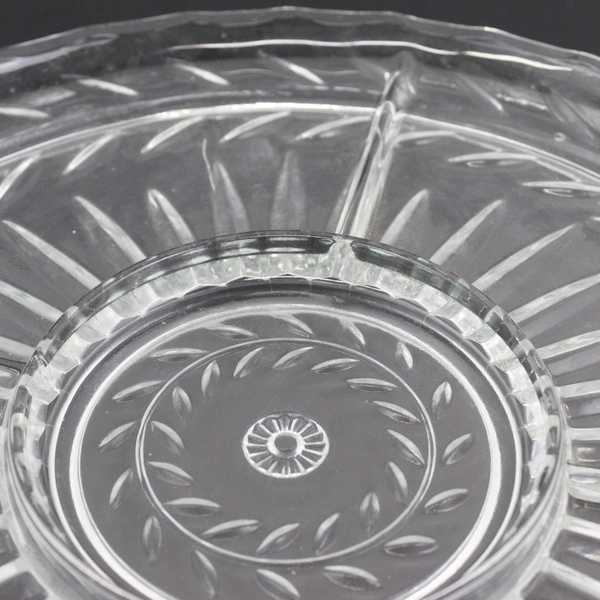 Vintage Indiana Glass Laurel Pattern Clear Divided 5 Section Platter 13.5"