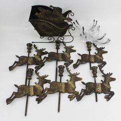 Vtg 1993 Solid Brass 7 Piece Reindeer Candle & Sleigh Santa Christmas Display