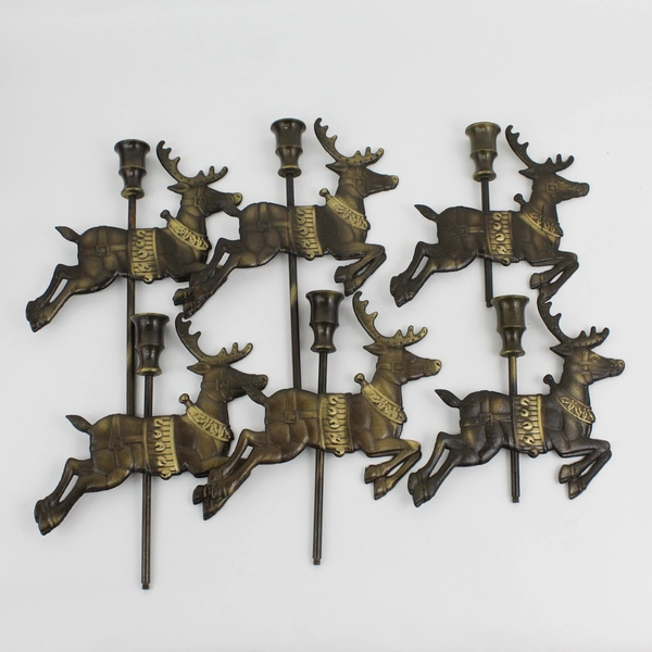 Vtg 1993 Solid Brass 7 Piece Reindeer Candle & Sleigh Santa Christmas Display