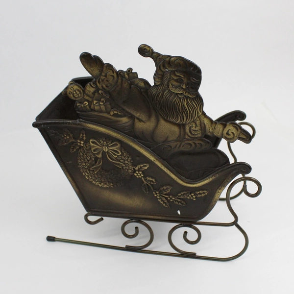 Vtg 1993 Solid Brass 7 Piece Reindeer Candle & Sleigh Santa Christmas Display