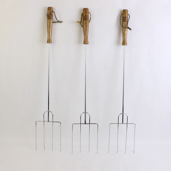 Set of 3 Four-Prong Campfire Roasting Forks with Wooden Handles for Marshmallows