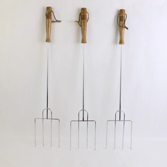 Set of 3 Four-Prong Campfire Roasting Forks with Wooden Handles for Marshmallows