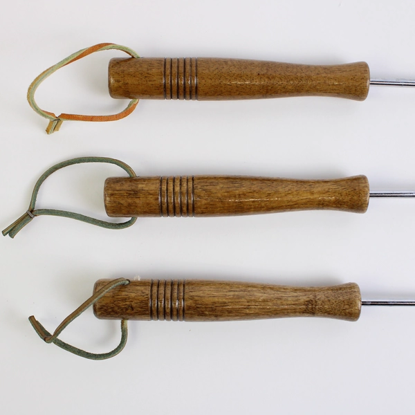 Set of 3 Four-Prong Campfire Roasting Forks with Wooden Handles for Marshmallows
