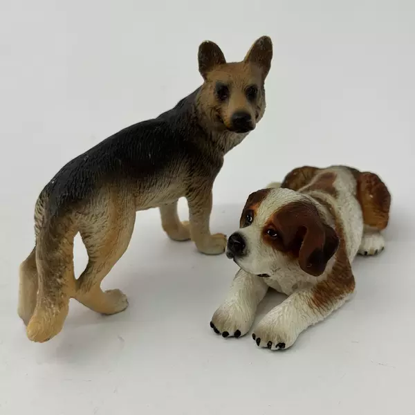 Lot of 2 Vintage Schleich Dog Figurines German Shepherd & St. Bernard