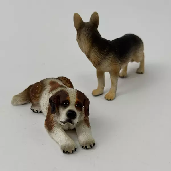 Lot of 2 Vintage Schleich Dog Figurines German Shepherd & St. Bernard