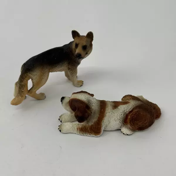Lot of 2 Vintage Schleich Dog Figurines German Shepherd & St. Bernard