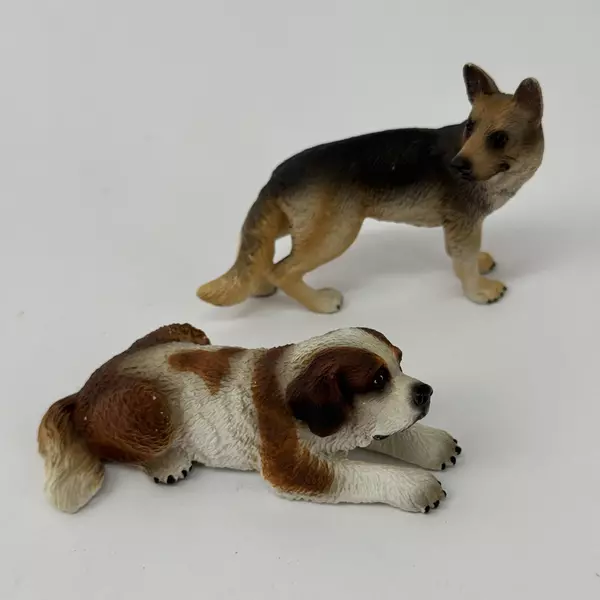 Lot of 2 Vintage Schleich Dog Figurines German Shepherd & St. Bernard