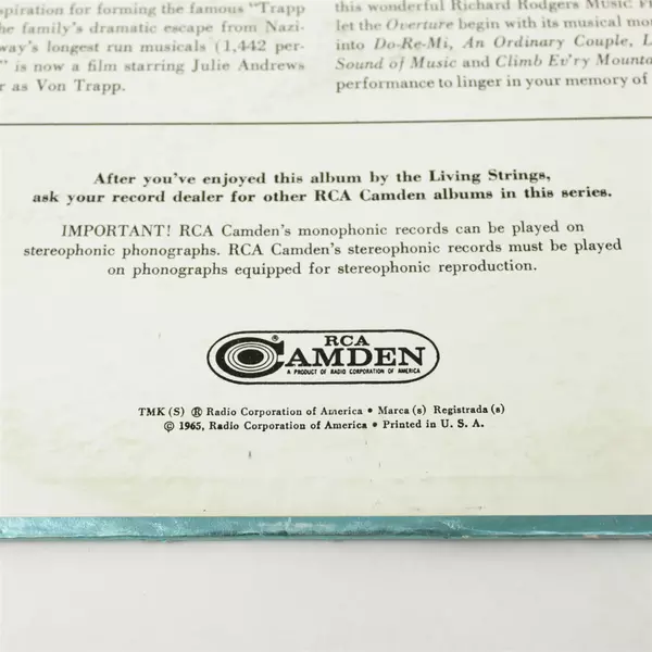 Living Strings The Sound Of Music 1965 RCA Camden Vinyl LP