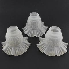 Set of 3 Vintage Frosted Glass Lamp Shades Ruffled-Fluted Floral 6.25x9