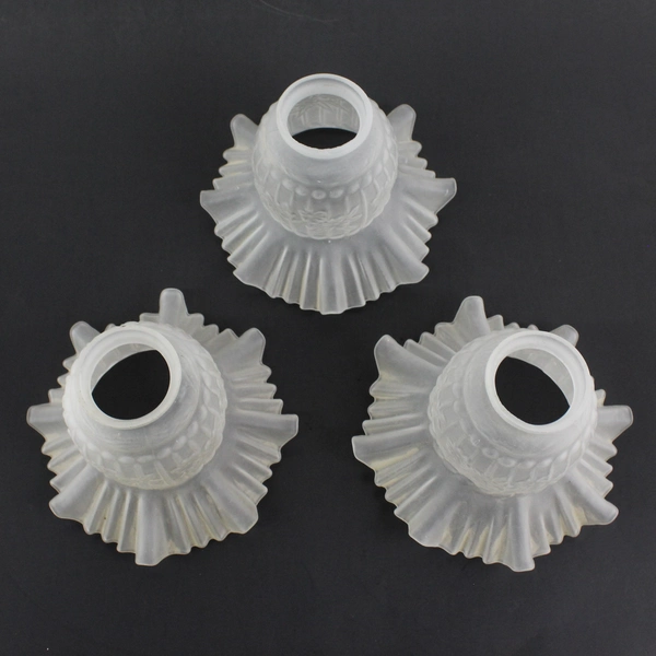 Set of 3 Vintage Frosted Glass Lamp Shades Ruffled-Fluted Floral 6.25x9