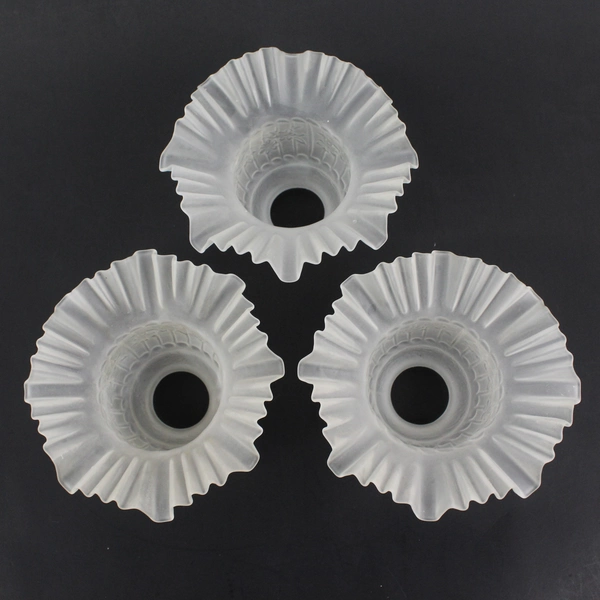 Set of 3 Vintage Frosted Glass Lamp Shades Ruffled-Fluted Floral 6.25x9