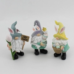 Set Of 3 Resin Easter Bunny Gnomes  5"