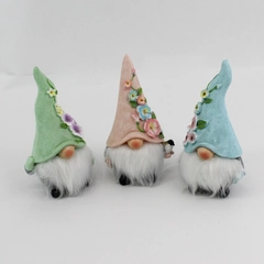 Lot of 3 Decorative Resin Gnomes With Floral Hats 7.5"