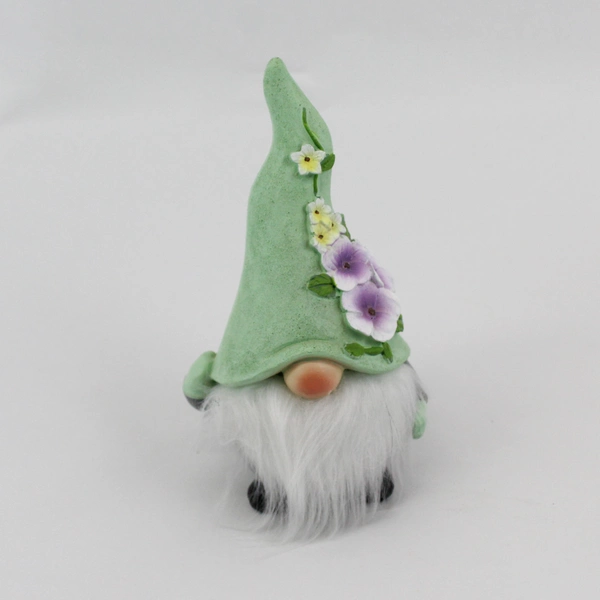 Lot of 3 Decorative Resin Gnomes With Floral Hats 7.5"