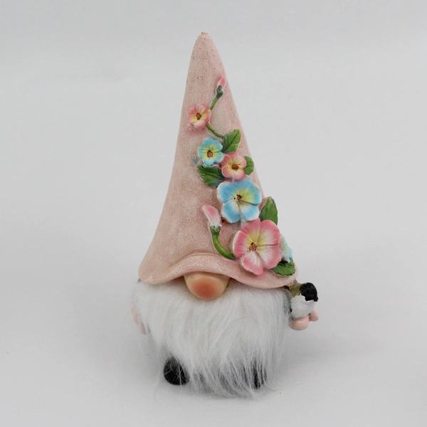 Lot of 3 Decorative Resin Gnomes With Floral Hats 7.5"