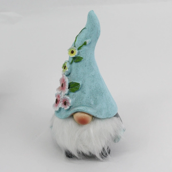 Lot of 3 Decorative Resin Gnomes With Floral Hats 7.5"