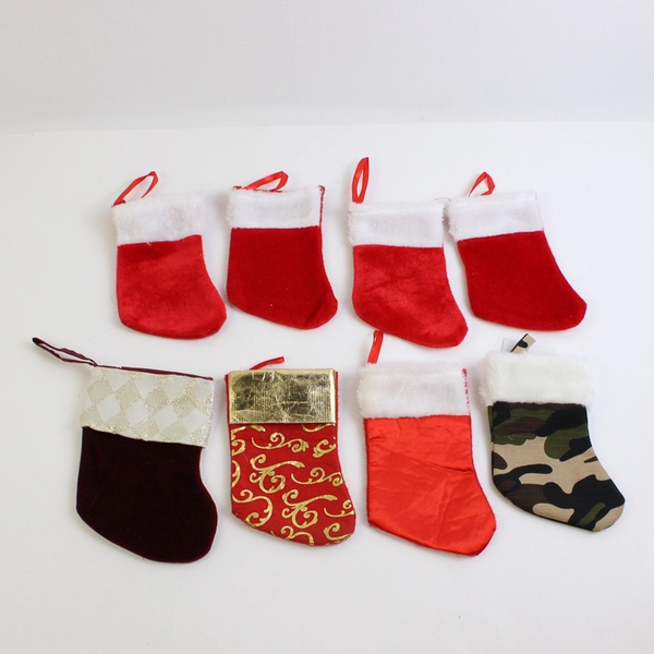 Lot of 8 Mini Size Christmas Stockings Including a New Camo Stocking