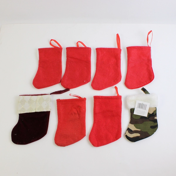 Lot of 8 Mini Size Christmas Stockings Including a New Camo Stocking