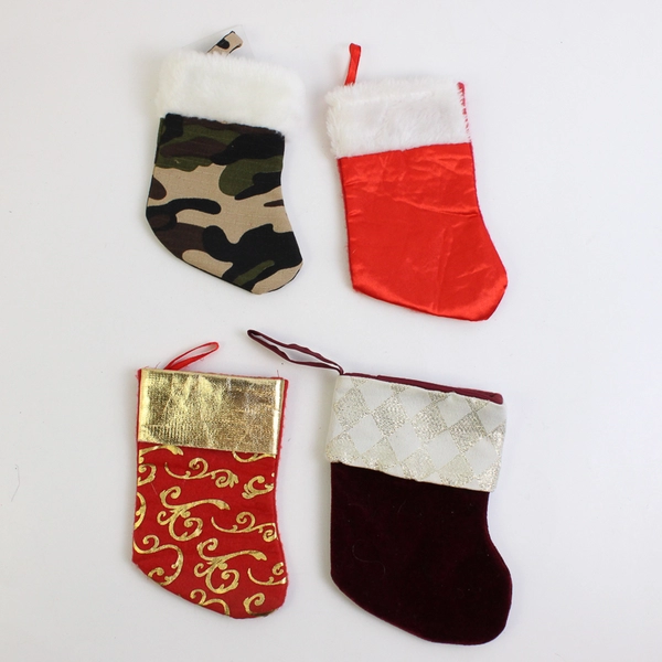 Lot of 8 Mini Size Christmas Stockings Including a New Camo Stocking