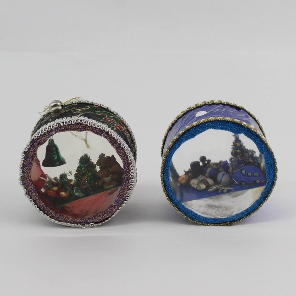 2 Handmade Diorama Christmas Ornaments 3.25"