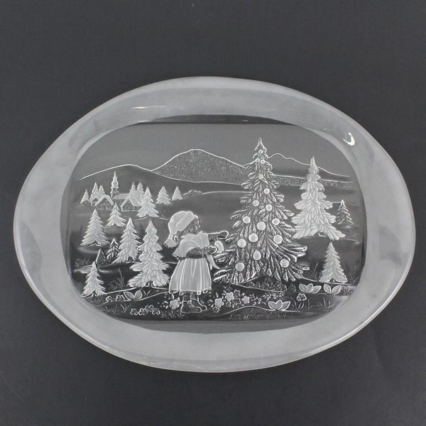 Vtg Mikasa W Germany Christmas Story Large Oval Crystal Canape Tray Server 16.5"