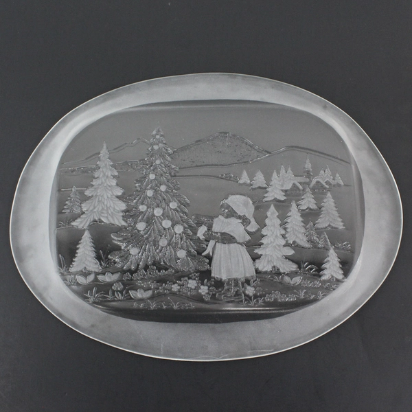 Vtg Mikasa W Germany Christmas Story Large Oval Crystal Canape Tray Server 16.5"