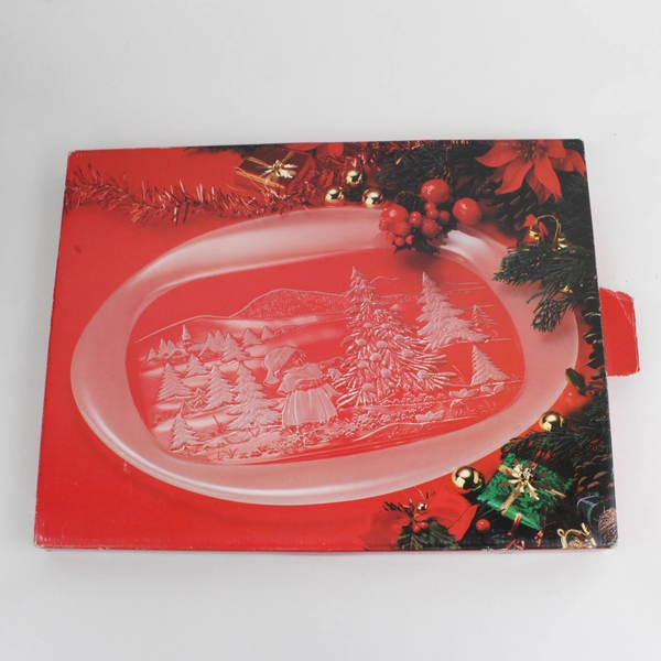 Vtg Mikasa W Germany Christmas Story Large Oval Crystal Canape Tray Server 16.5"