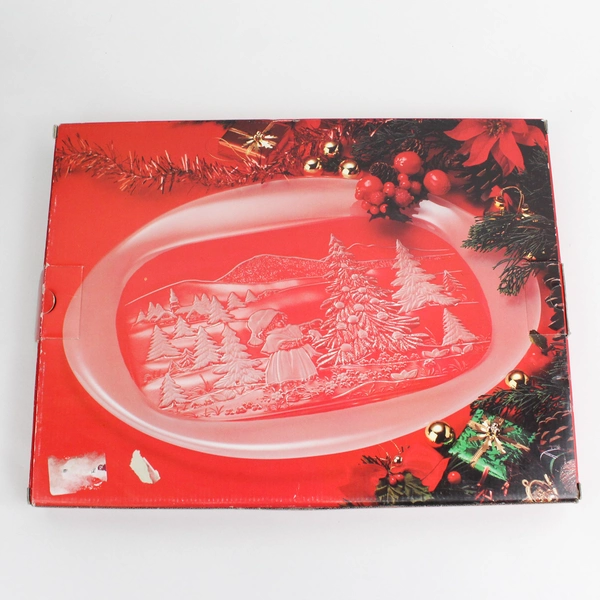 Vtg Mikasa W Germany Christmas Story Large Oval Crystal Canape Tray Server 16.5"