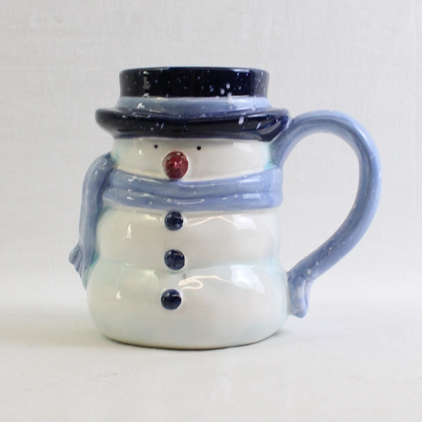Home Blue/White Snowman Shaped Winter Ceramic Mug With Handle 5.25" Tall