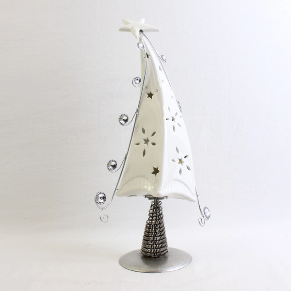 Unbranded Metal/Ceramic Light Up Christmas Tree Home Decor 14.25" Tall