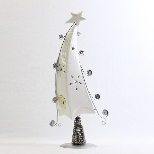 Unbranded Metal/Ceramic Light Up Christmas Tree Home Decor 14.25" Tall