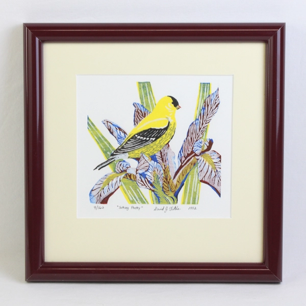 5 Color Woodblock Print Goldfinch Iris by David J. Vikla Framed  Matted