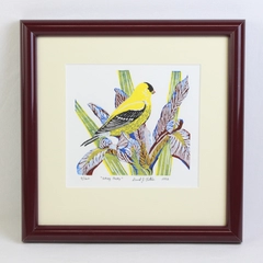 5 Color Woodblock Print Goldfinch Iris by David J. Vikla Framed  Matted