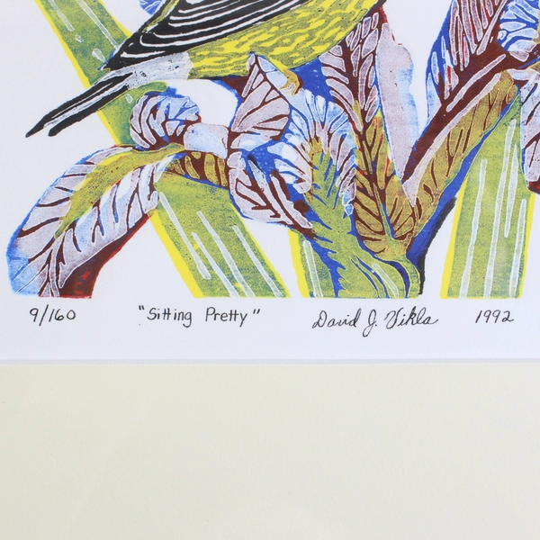5 Color Woodblock Print Goldfinch Iris by David J. Vikla Framed  Matted