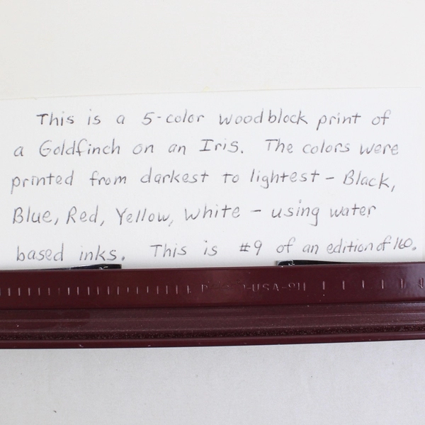 5 Color Woodblock Print Goldfinch Iris by David J. Vikla Framed  Matted