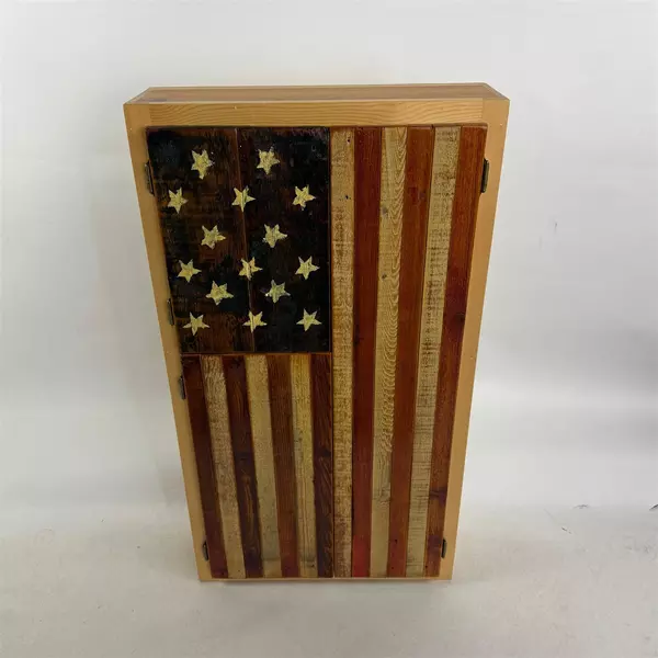 Homemade Wood USA Flag Three Door Cabinet