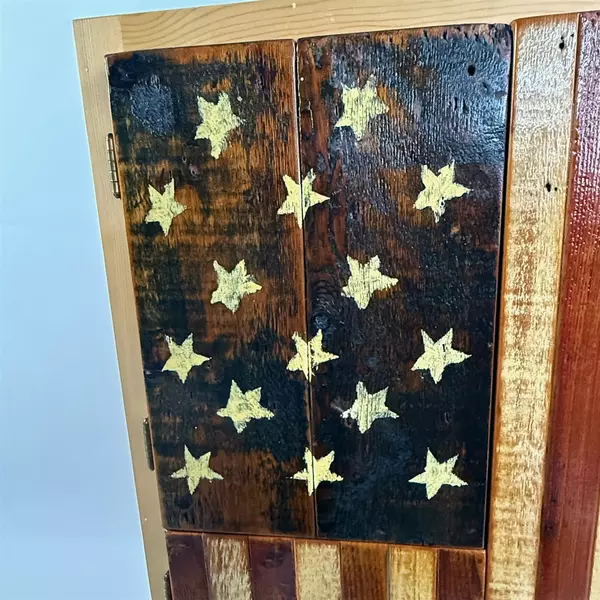 Homemade Wood USA Flag Three Door Cabinet