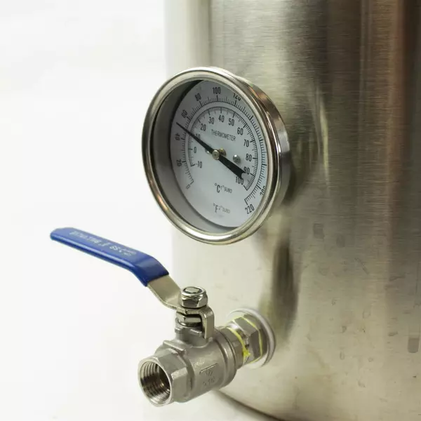 5gal Stainless Steel Brew Kettle with Tri-Ply Bottom, Lid, Handle & Thermometer