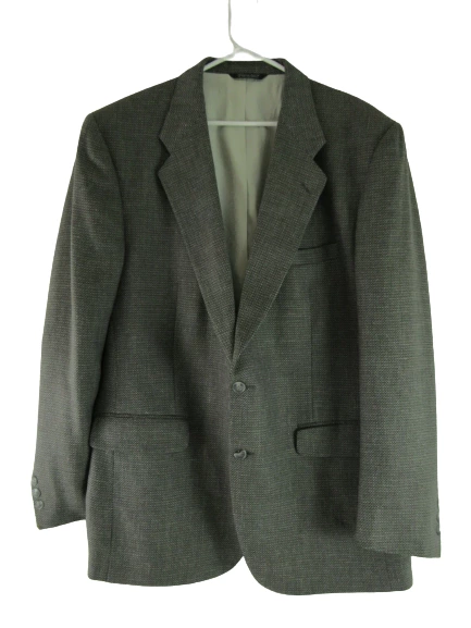 Vintage Haslton Gray Geometric Woven Men's Suit Jacket Size 44R Union Made