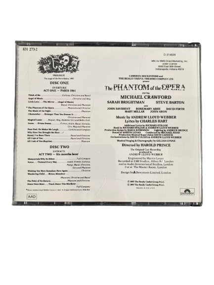 1987 Phantom of the Opera Soundtrack CD - Andrew Lloyd Webber - Good Condition