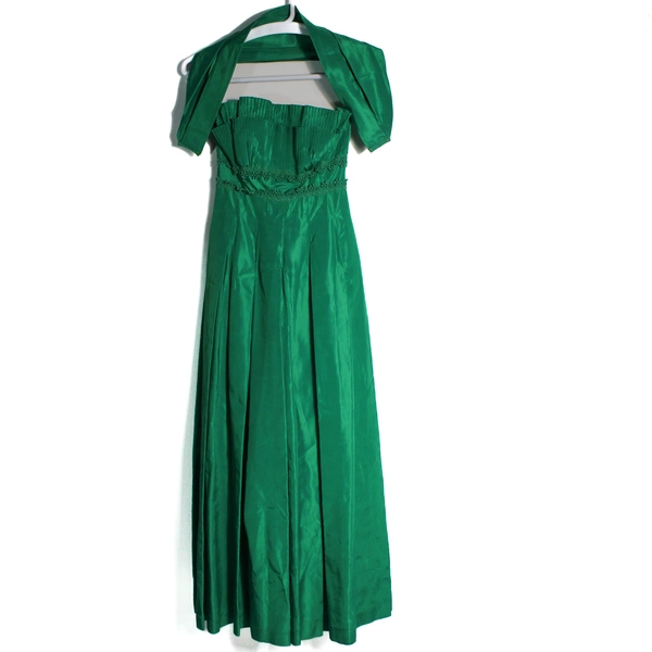 Vintage Handmade Strapless Maxi Prom Dress Formal Emerald Green With Sash 