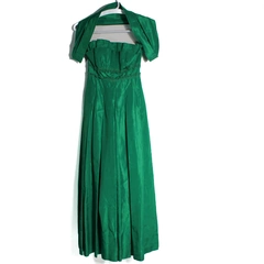 Vintage Handmade Strapless Maxi Prom Dress Formal Emerald Green With Sash 
