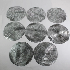 Set Of 8 Unbranded Silver/Black Round Plastic Placemats Decor 16" Diameter