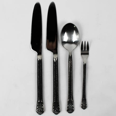 Lot of 4 Gourmet Settings Avalon Barcelona Pattern 18/10 SS Black Hammered