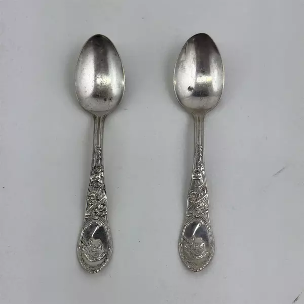 2 Vintage Wm Rogers & Son AA Mary Fuller Silver Plate Teaspoons 5.75"